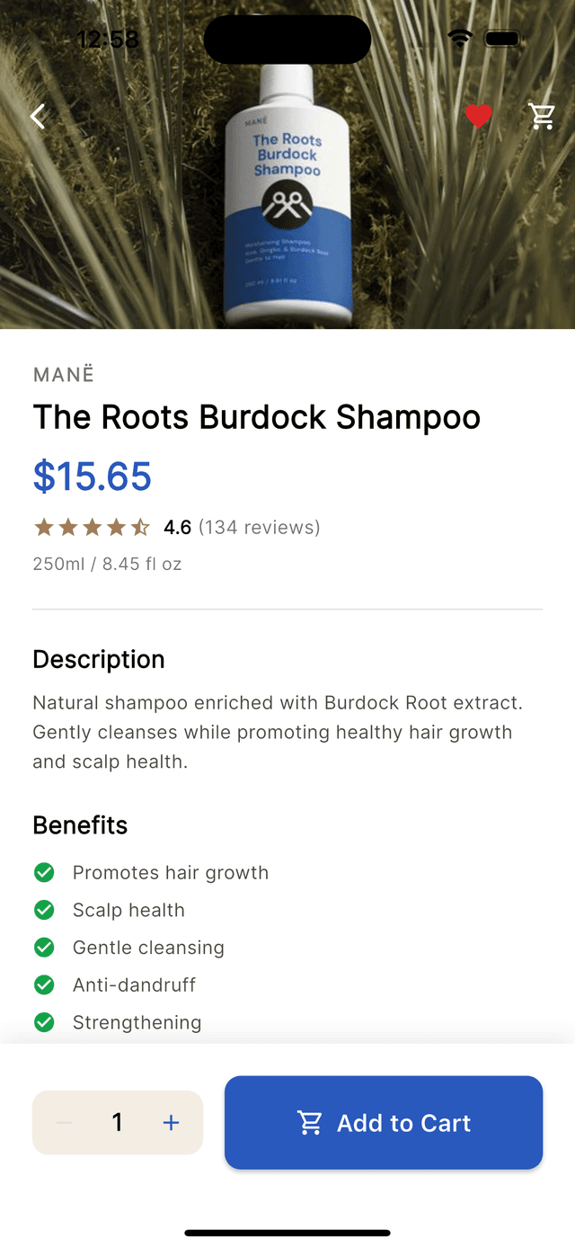 MANË product detail screen